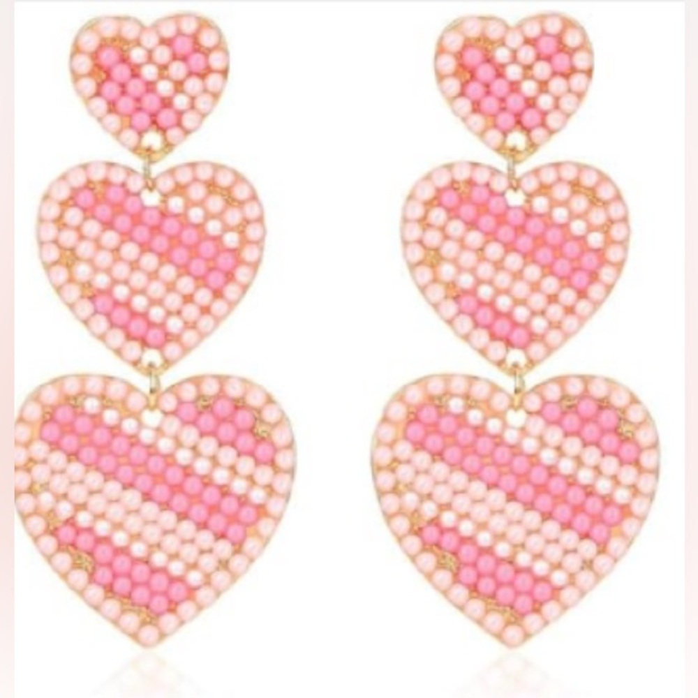 Pink Heart Beaded Earrings